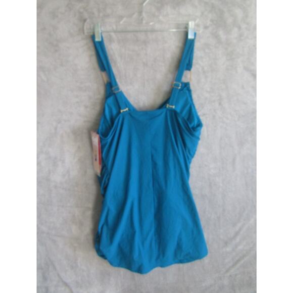 Spanx Blue Draped Ruched One Piece Swimsuit Size 12 Underwire Cup Control Cruise - Picture 2 of 7